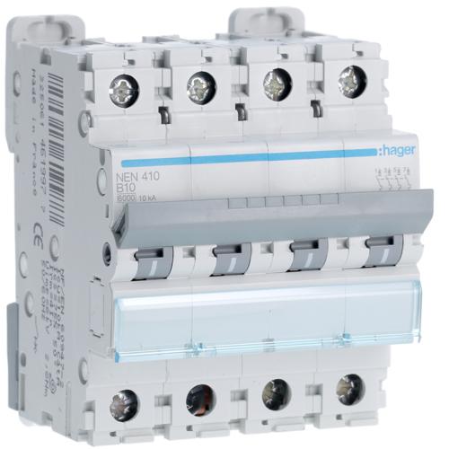 Photo Disjoncteur 4P 6-10kA courbe B - 10A 4 modules | Ref : NEN410