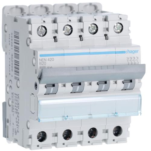 Photo Disjoncteur 4P 6-10kA courbe B - 20A 4 modules | Ref : NEN420