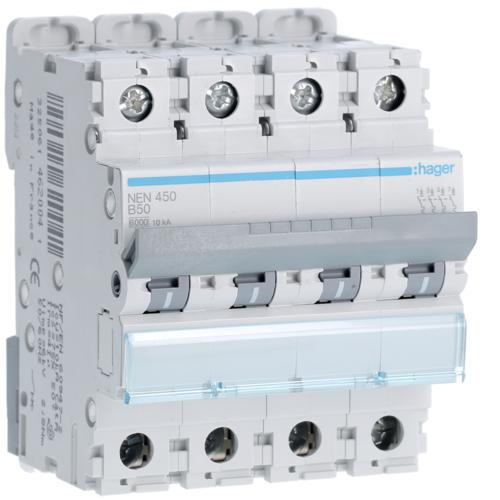 Photo Disjoncteur 4P 6-10kA courbe B - 50A 4 modules | Ref : NEN450