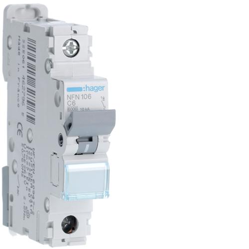 Photo Disjoncteur 1P 6-10kA courbe C - 6A 1 module | Ref : NFN106