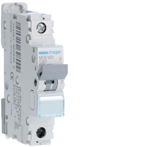 Photo Disjoncteur 1P 6-10kA courbe C - 20A 1 module | Ref : NFN120