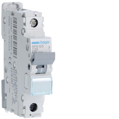 Photo Disjoncteur 1P 6-10kA courbe C - 25A 1 module | Ref : NFN125