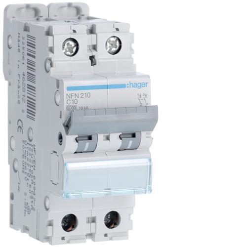 Photo Disjoncteur 2P 6-10kA courbe C- 10A 2 modules | Ref : NFN210