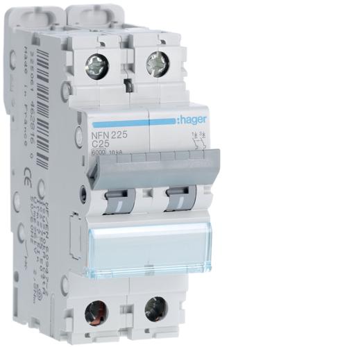 Photo Disjoncteur 2P 6-10kA courbe C - 25A 2 modules | Ref : NFN225