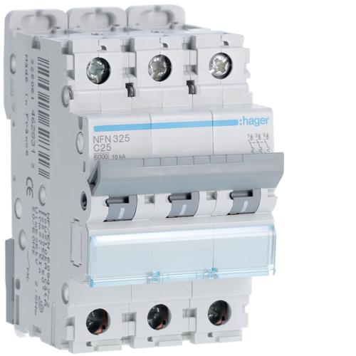 Photo Disjoncteur 3P 6-10kA courbe C - 25A 3 modules | Ref : NFN325