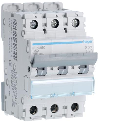 Photo Disjoncteur 3P 6-10kA courbe C - 50A 3 modules | Ref : NFN350