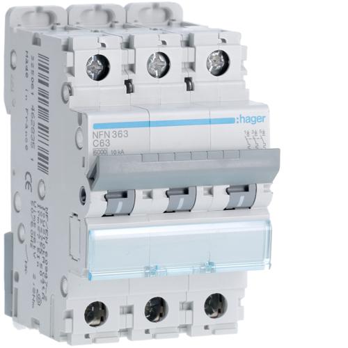 Photo Disjoncteur 3P 6-10kA courbe C - 63A 3 modules | Ref : NFN363