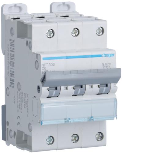 Photo Disjoncteur 3P 6-10kA courbe C - 6A 3 modules | Ref : NFT306