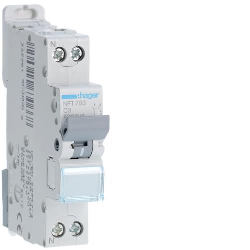 Photo Disjoncteur 1P+N 6-10kA courbe C - 3A 1 module | Ref : NFT703
