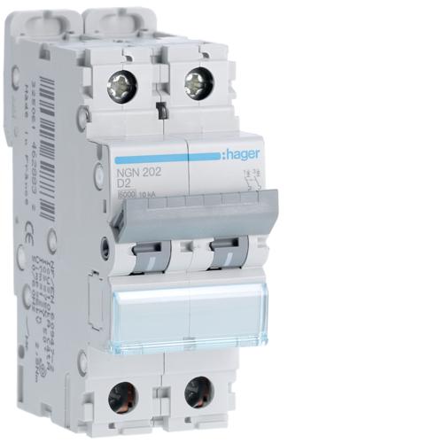 Photo Disjoncteur 2P 6-10kA courbe D - 2A 2 modules | Ref : NGN202