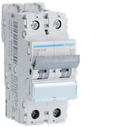 Photo Disjoncteur 2P 6-10kA courbe D - 16A 2 modules | Ref : NGN216