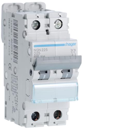 Photo Disjoncteur 2P 6-10kA courbe D - 25A 2 modules | Ref : NGN225
