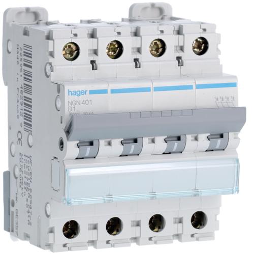Photo Disjoncteur 4P 6-10kA courbe D - 1A 4 modules | Ref : NGN401