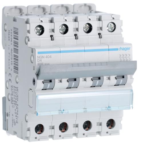 Photo Disjoncteur 4P 6-10kA courbe D - 4A 4 modules | Ref : NGN404