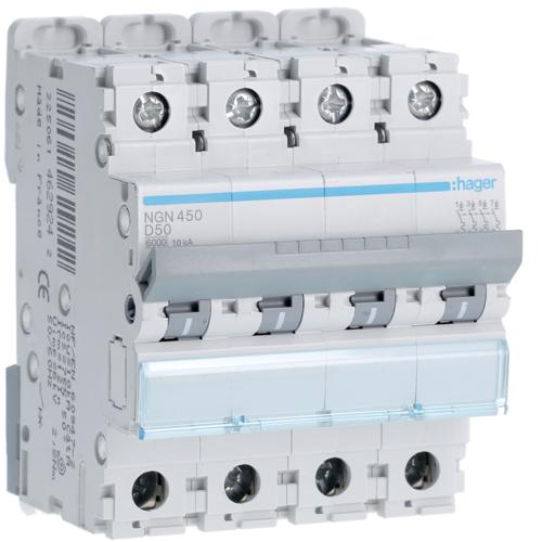 Photo Disjoncteur 4P 6-10kA courbe D - 50A 4 modules | Ref : NGN450
