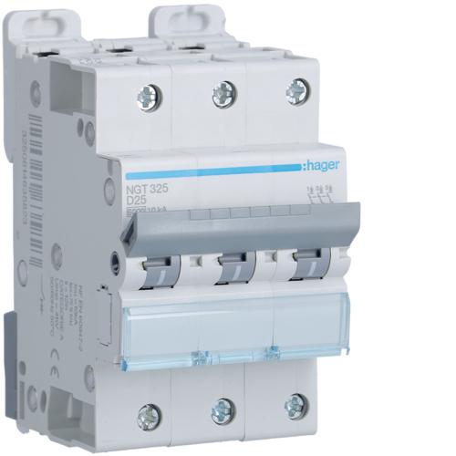 Photo Disjoncteur 3P 6-10kA courbe D - 25A 3 modules | Ref : NGT325