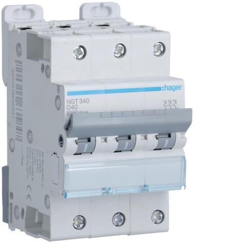 Photo Disjoncteur 3P 6-10kA courbe D - 40A 3 modules | Ref : NGT340