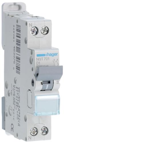 Photo Disjoncteur 1P+N 6-10kA courbe D - 1A 1 module | Ref : NGT701