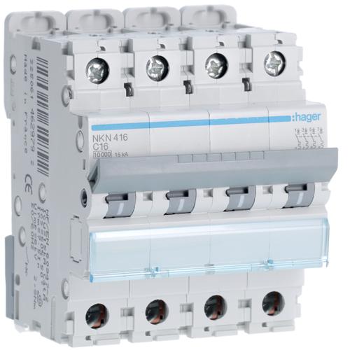 Photo Disjoncteur 4P 10-15kA courbe C - 16A 4 modules | Ref : NKN416