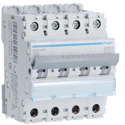 Photo Disjoncteur 4P 10-15kA courbe C - 20A 4 modules | Ref : NKN420