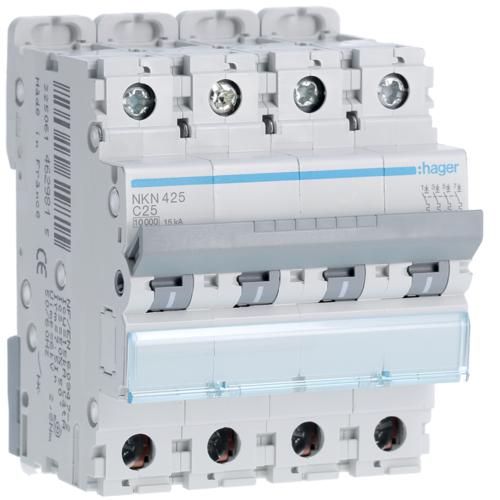 Photo Disjoncteur 4P 10-15kA courbe C - 25A 4 modules | Ref : NKN425