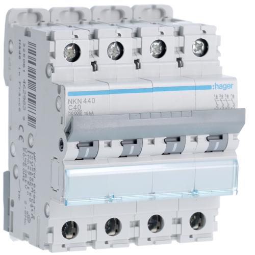 Photo Disjoncteur 4P 10-15kA courbe C - 40A 4 modules | Ref : NKN440