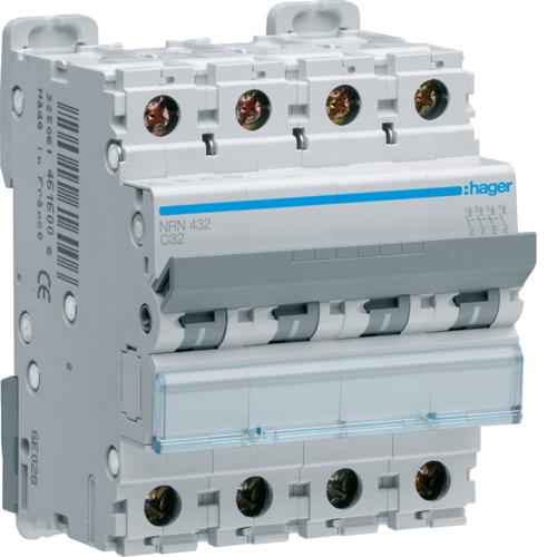 Photo Disjoncteur 4P 20kA courbe C - 32A 4 modules | Ref : NRN432
