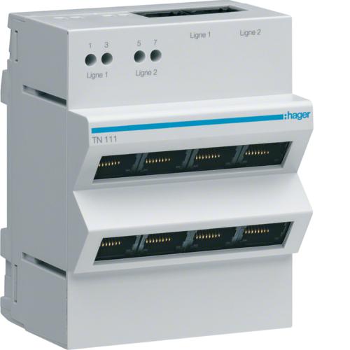 Photo R�partiteur t�l�phone analogique/RNIS 2x4 sorties RJ45 | Ref : TN111