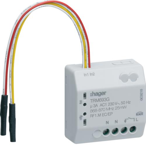 Photo Module 1 sortie 3A 230V + 2 entrées, à encastrer, KNX radio | Ref : TRM693G