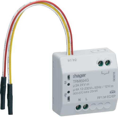 Photo Module 1 sortie libre de potentiel 4A + 2 entres,  encastrer, KNX radio | Ref : TRM694G