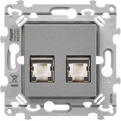 Photo RJ45 essensya CAT.6A STP double Gr.3TV Titane | Ref : WE229T