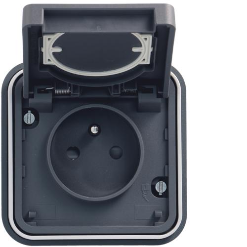 Photo cubyko prise lectrique 2P+T complte encastre. 16A. IP55. finition gris | Ref : WNE100