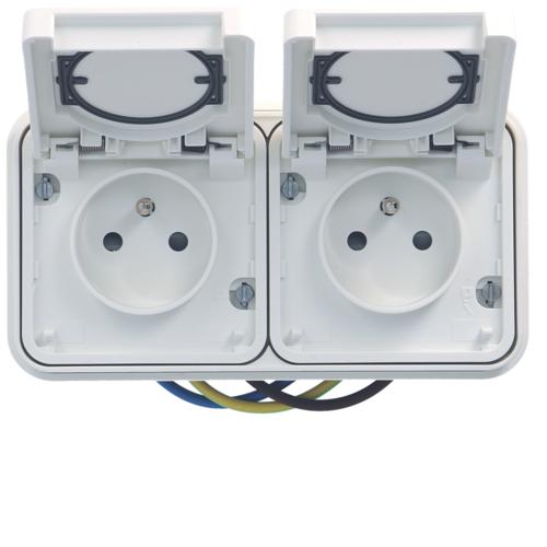Photo cubyko Prise double horizontale 2P+T encastr blanc IP55 | Ref : WNE122B