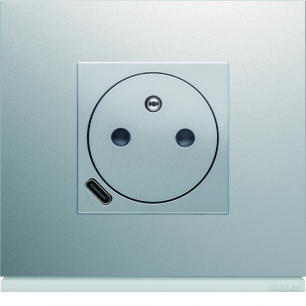 Vignette 2 produit Prise de courant affleurante 2P+T avec USB-C Titane | Ref : WXF114T
