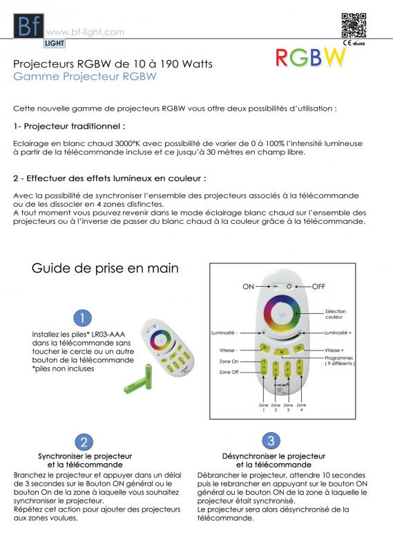 Vignette 2 produit projecteur 50watts rgbw bc 3000�k rouge-vert-bleu+telecommande | Ref : BF50RGB+