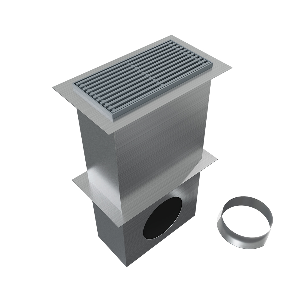 Photo Grille de sol en aluminium laque gris de 300 x 150 mm avec plenum acier + filtre | Ref : GSOL300X150