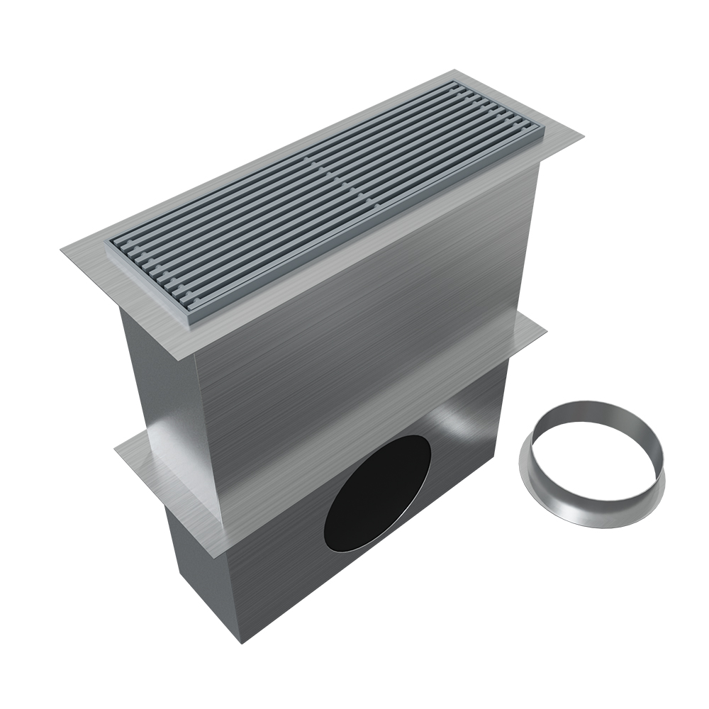 Photo Grille de sol en aluminium laque gris de 500 x 150 mm avec plenum acier + filtre | Ref : GSOL500X150