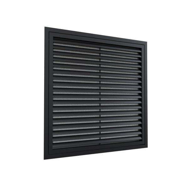 Photo Grille de reprise à ailettes droites 600x600 Noir mat | Ref : GRAD600X600NM