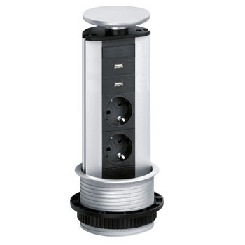 Photo Bloc 2 prises Evoline avec 2 ports USB finition Argent�e | Ref : 013156