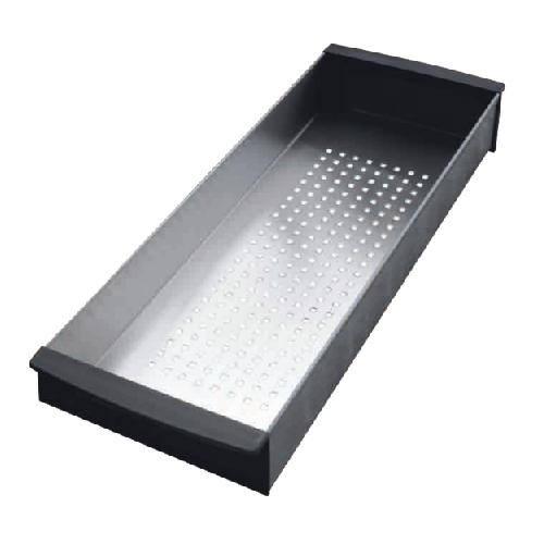Photo Panier gouttoir . 156X417X54mm. en acier inoxudable . avec poignes en PVC | Ref : 052851