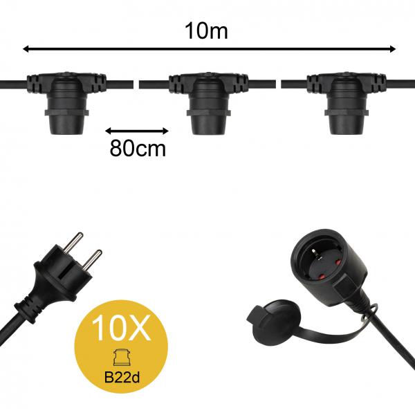 Photo BAI Guirlande  douilles 10m Noir avec 10x B22d Max 25W par Douille IP44 | Ref : 141375