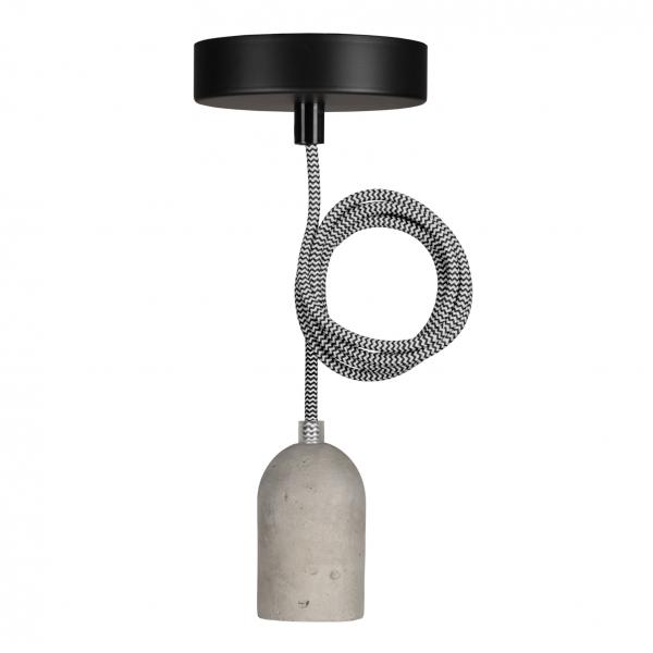 Photo BAI Lampe suspension Bern E27 Béton avec 1.5M Câble Textile Noir/Blanc 2x0.75mm² | Ref : 141473