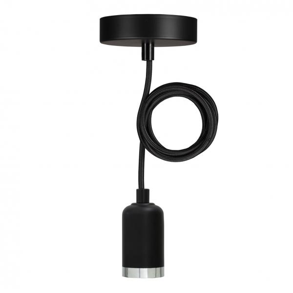 Photo BAI Lampe suspension Bari E27 Noir avec 1.5M Cble Textile Noir 2x0.75mm | Ref : 141479