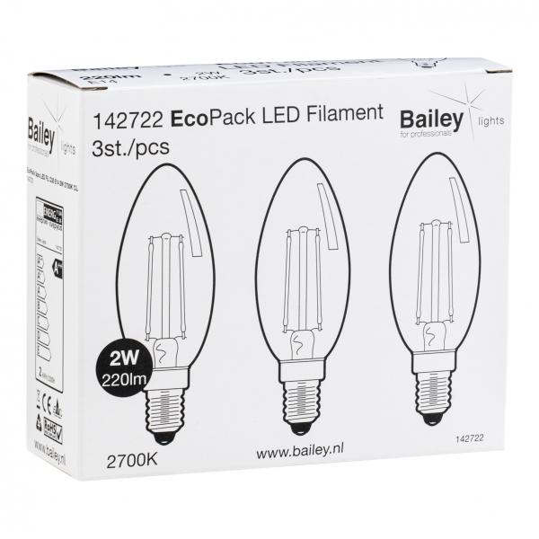 Photo BAI EcoPack 3pcs LED Filament Flamme C35 E14 2W 2700K Clair 220lm (22W) 230V | Ref : 142722