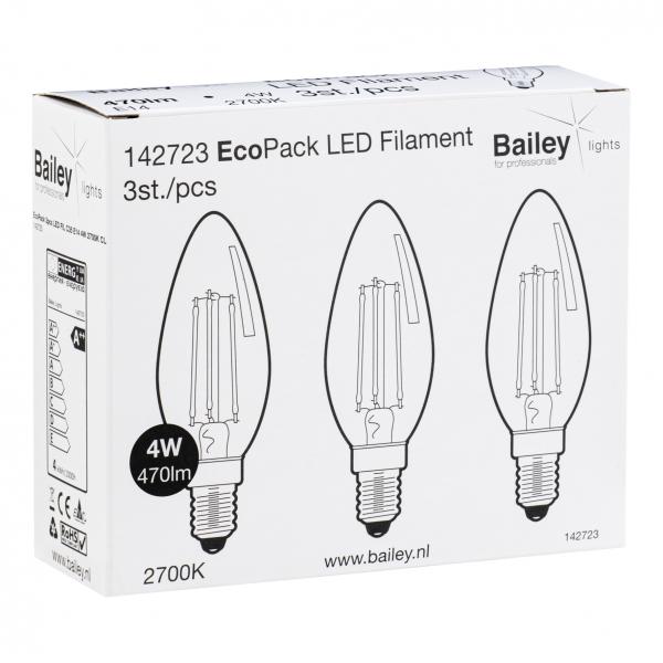 Photo BAI EcoPack 3pcs LED Filament Flamme C35 E14 4W 2700K Clair 470lm (40W) 230V | Ref : 142723