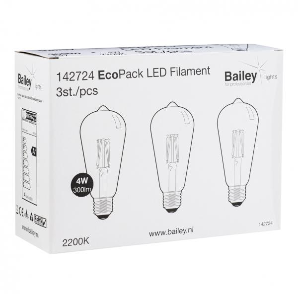 Photo BAI EcoPack 3pcs LED Filament ST64 E27 4W 2200K Or 300lm (29W) 230V-240V 320 | Ref : 142724