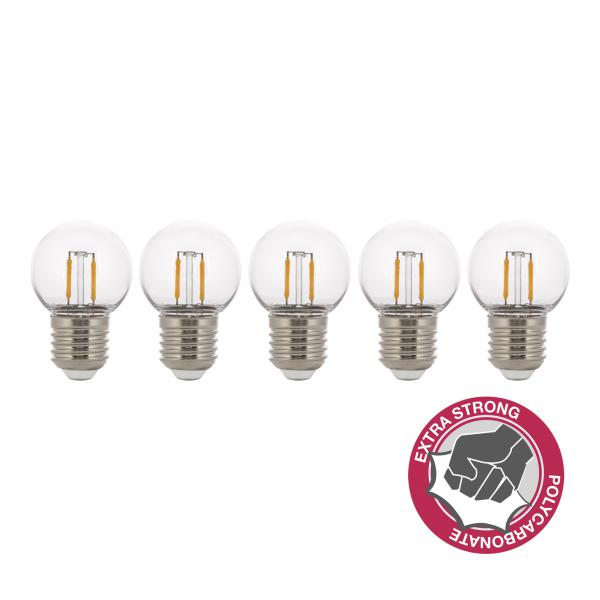 Photo BAI EcoPack 5pcs LED Filament Safe Sphrique G45 E27 2W 2700K Clair 180lm (19W) | Ref : 144082