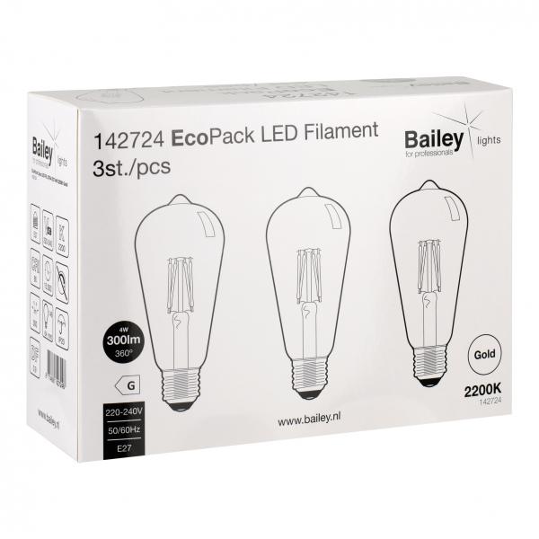 Vignette 2 produit BAI EcoPack 3pcs LED Filament ST64 E27 4W 2200K Or 300lm (29W) 230V-240V 320 | Ref : 142724