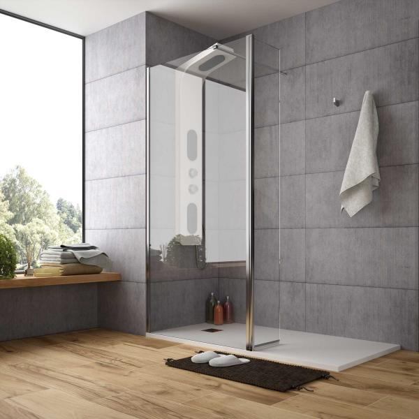Photo Paroi de douche HEAVEN walk fixe avec volet pivotant Paillettes Transparentes 80 | Ref : 21714