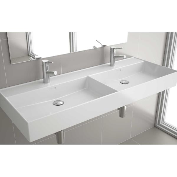 Photo Vasque VENETO 1210 double EN PORCELAINE BLANCHE 1210 x 120 x 460 mm | Ref : 23398